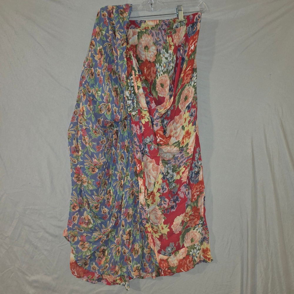 Coldwater Creek Reversible Maxi Skirt PS Womens Red Blue Floral Boho Rayon